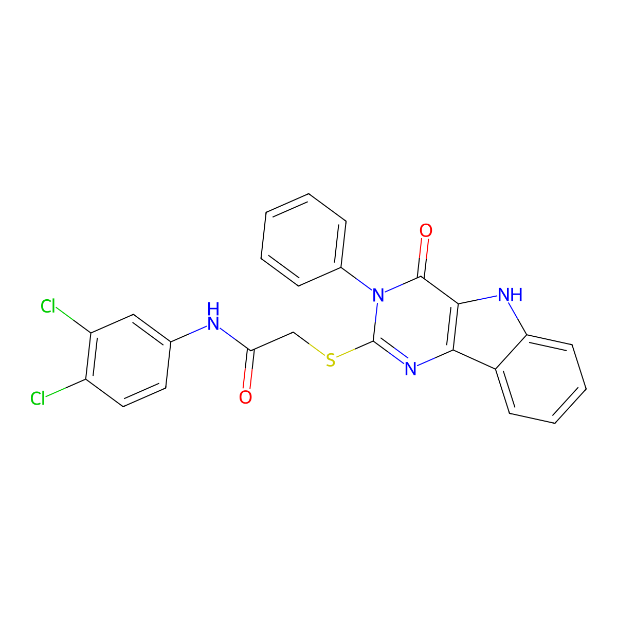 N-(3,4-dichlorophenyl)-2-[(4-oxo-3-phenyl-5H-pyrimido[5,4-b]indol-2-yl)sulfanyl]acetamide molecular structure, CAS 536704-28-6