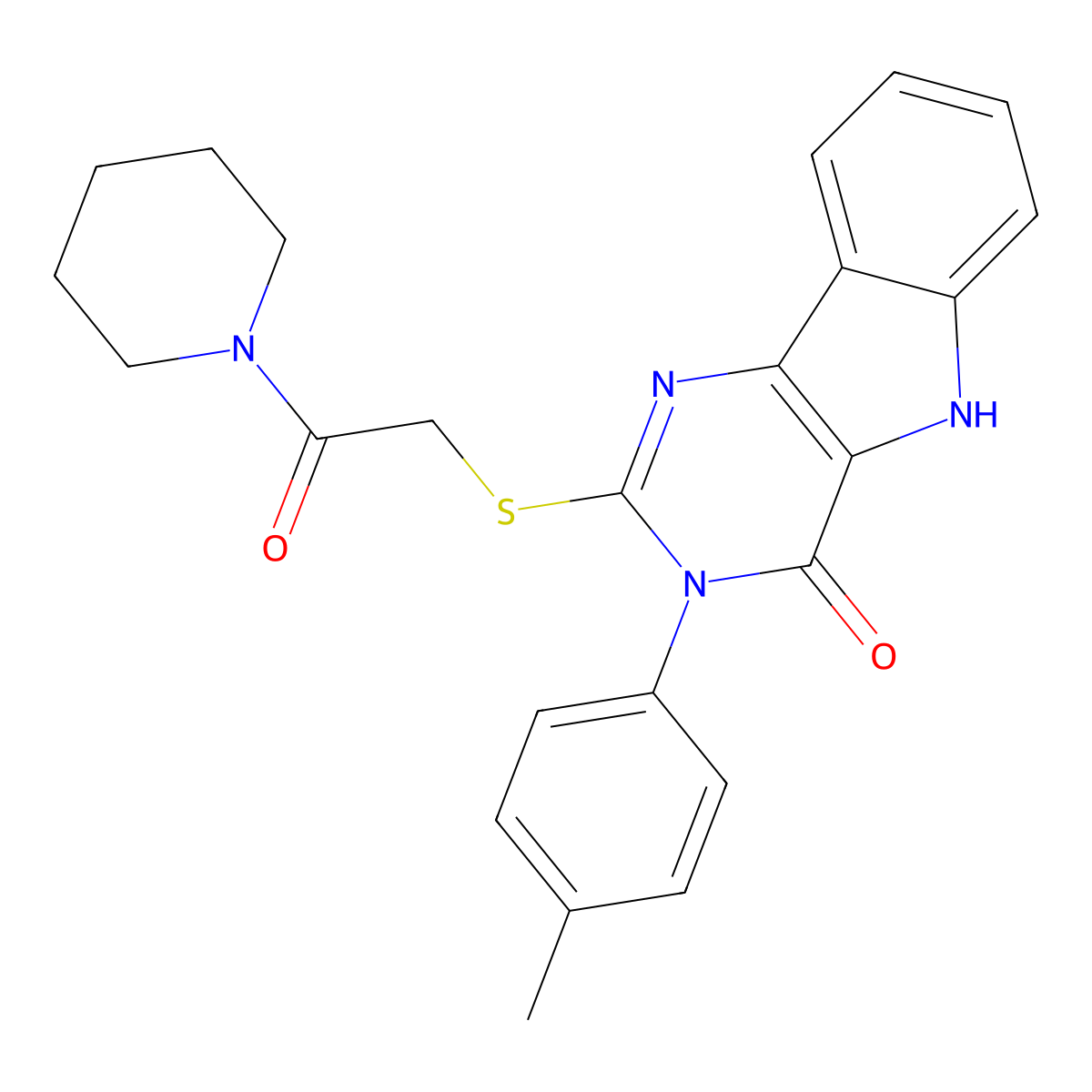 3-(4-methylphenyl)-2-(2-oxo-2-piperidin-1-ylethyl)sulfanyl-5H-pyrimido[5,4-b]indol-4-one molecular structure, CAS 536704-36-6