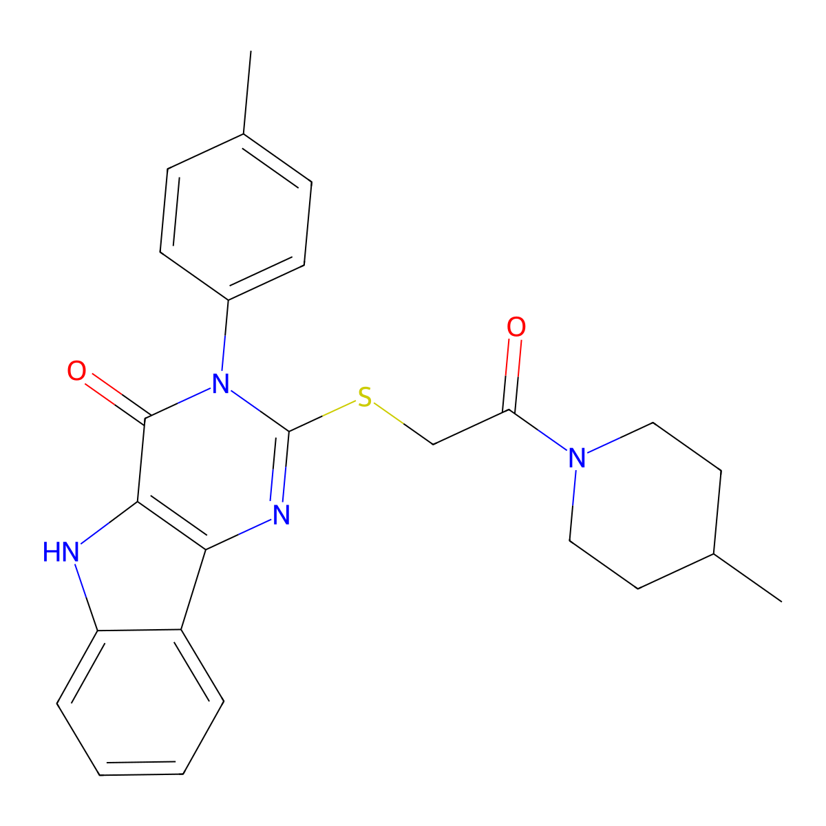 3-(4-methylphenyl)-2-[2-(4-methylpiperidin-1-yl)-2-oxoethyl]sulfanyl-5H-pyrimido[5,4-b]indol-4-one molecular structure, CAS 536704-39-9