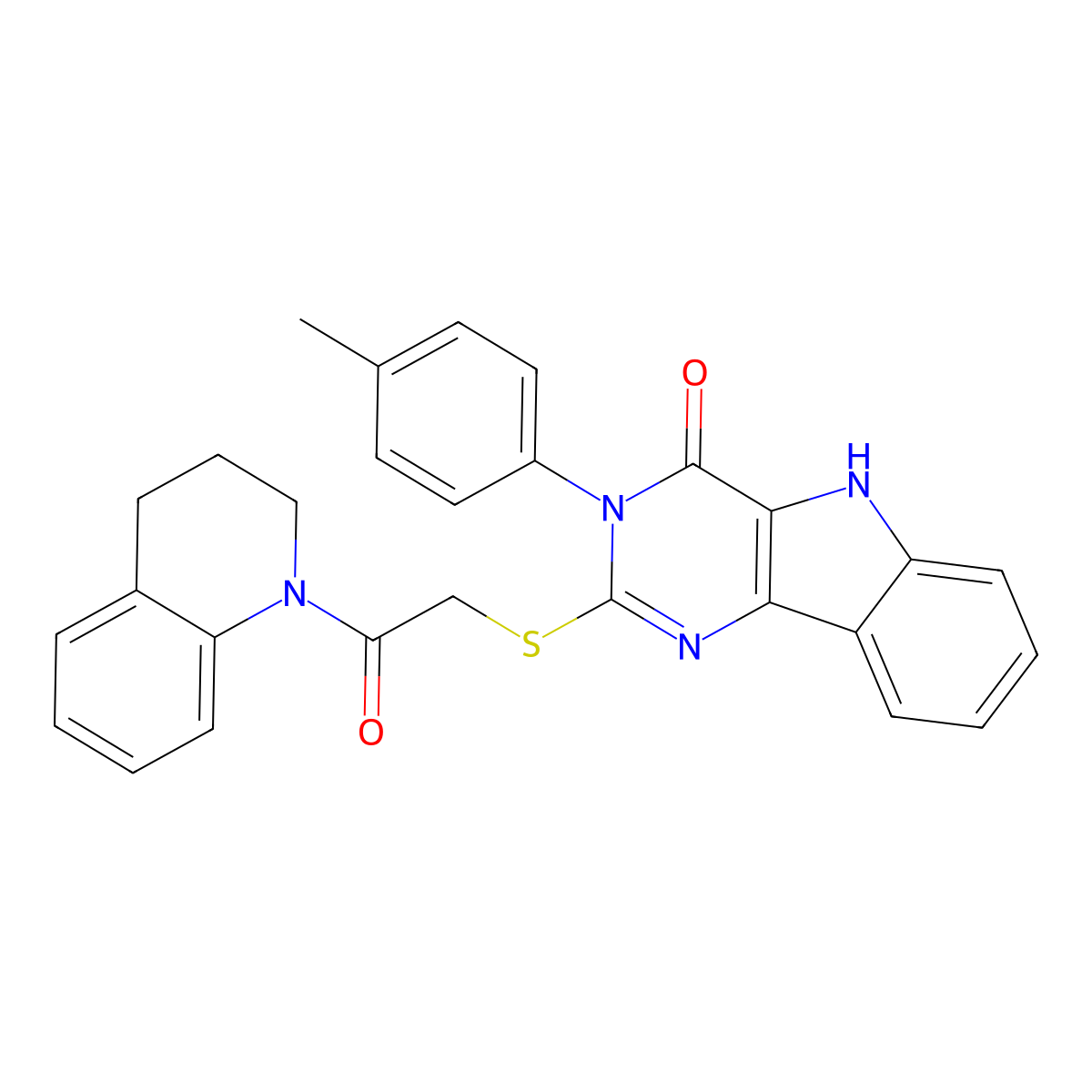 2-((2-(3,4-dihydroquinolin-1(2H)-yl)-2-oxoethyl)thio)-3-(p-tolyl)-3H-pyrimido[5,4-b]indol-4(5H)-one molecular structure, CAS 536704-44-6