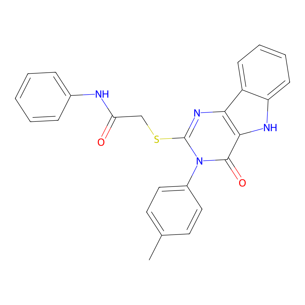 2-((4-oxo-3-(p-tolyl)-4,5-dihydro-3H-pyrimido[5,4-b]indol-2-yl)thio)-N-phenylacetamide molecular structure, CAS 536704-50-4