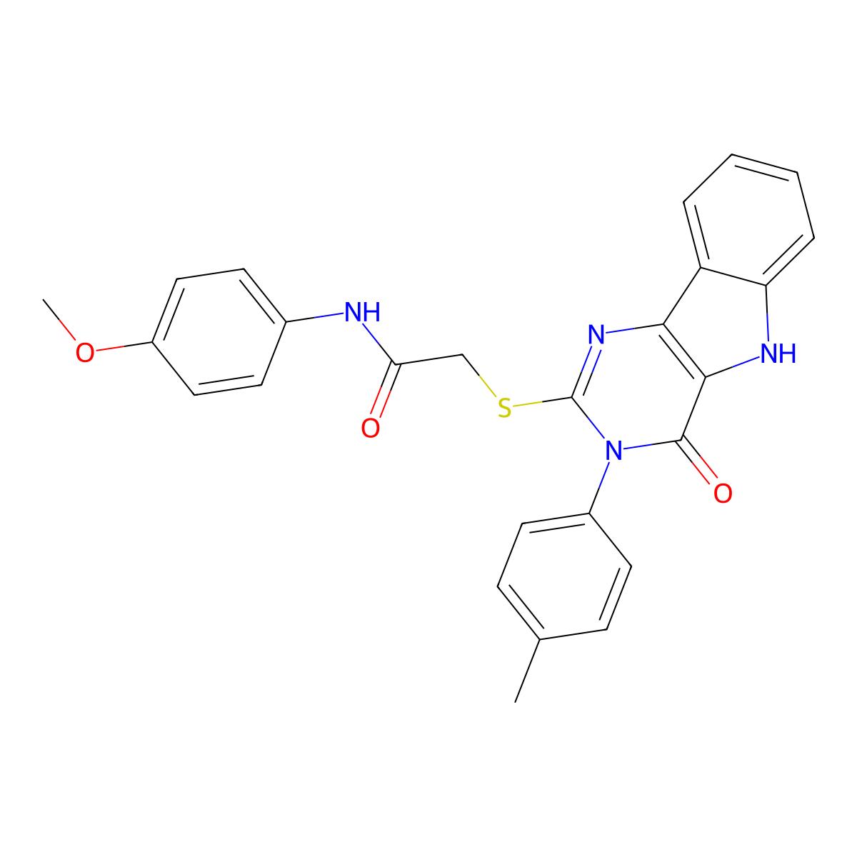 N-(4-methoxyphenyl)-2-((4-oxo-3-(p-tolyl)-4,5-dihydro-3H-pyrimido[5,4-b]indol-2-yl)thio)acetamide molecular structure, CAS 536704-53-7