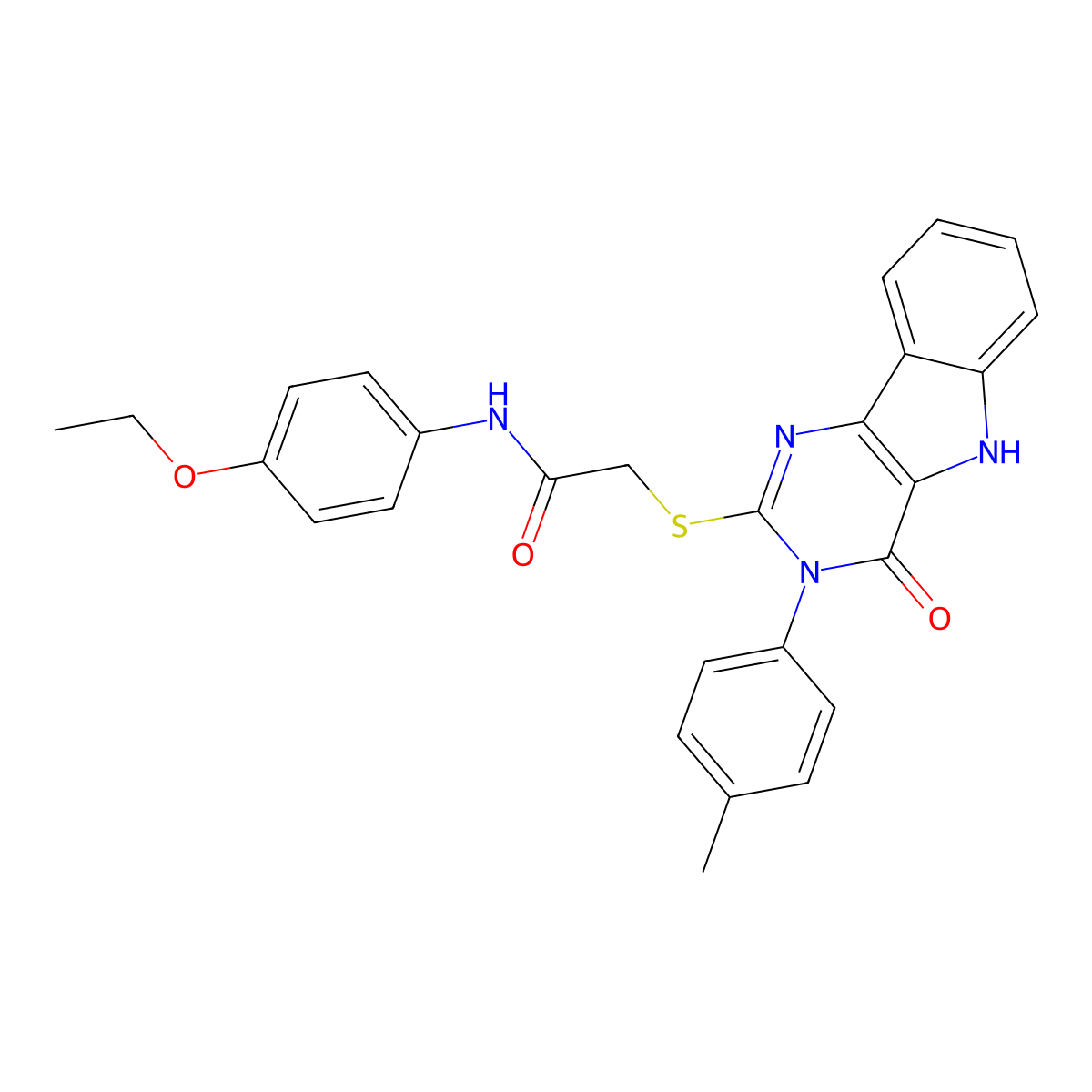 N-(4-ethoxyphenyl)-2-((4-oxo-3-(p-tolyl)-4,5-dihydro-3H-pyrimido[5,4-b]indol-2-yl)thio)acetamide molecular structure, CAS 536704-58-2