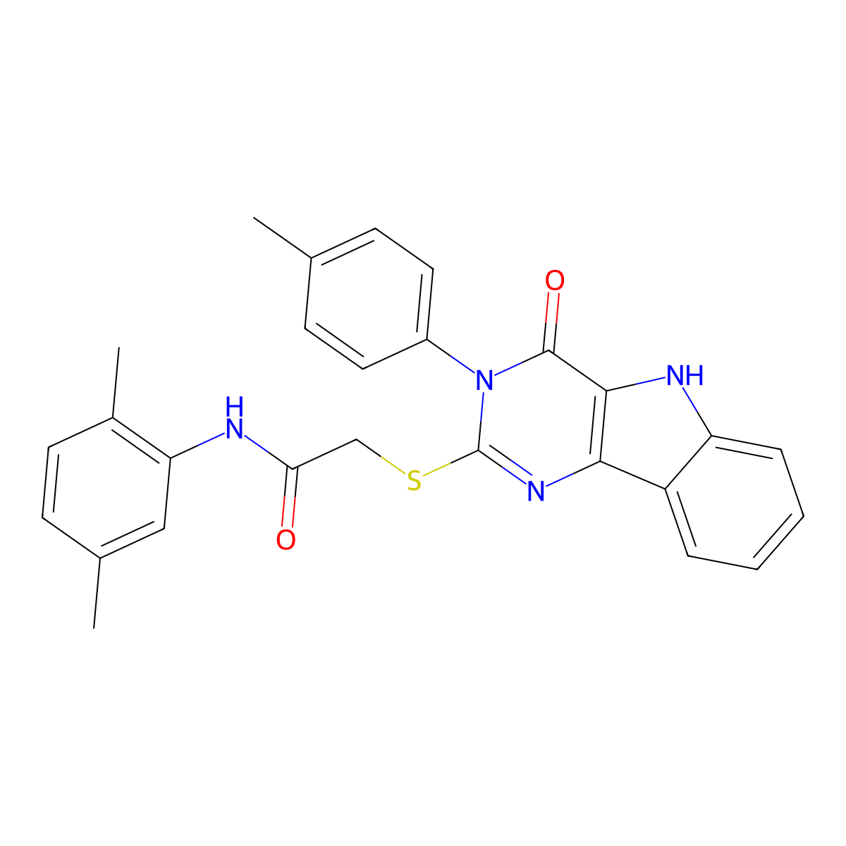 N-(2,5-dimethylphenyl)-2-[[3-(4-methylphenyl)-4-oxo-5H-pyrimido[5,4-b]indol-2-yl]sulfanyl]acetamide molecular structure, CAS 536704-60-6
