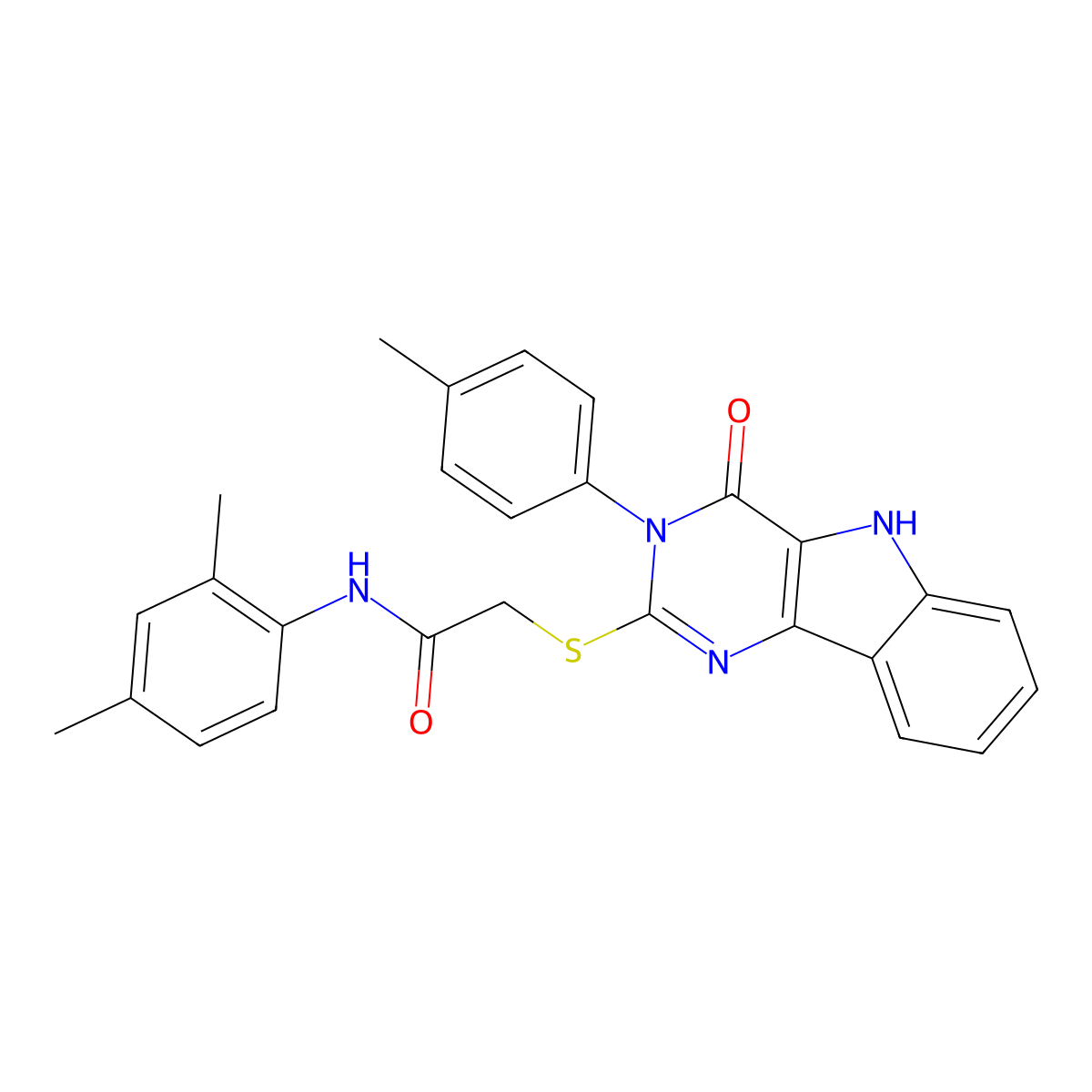 N-(2,4-dimethylphenyl)-2-((4-oxo-3-(p-tolyl)-4,5-dihydro-3H-pyrimido[5,4-b]indol-2-yl)thio)acetamide molecular structure, CAS 536704-61-7