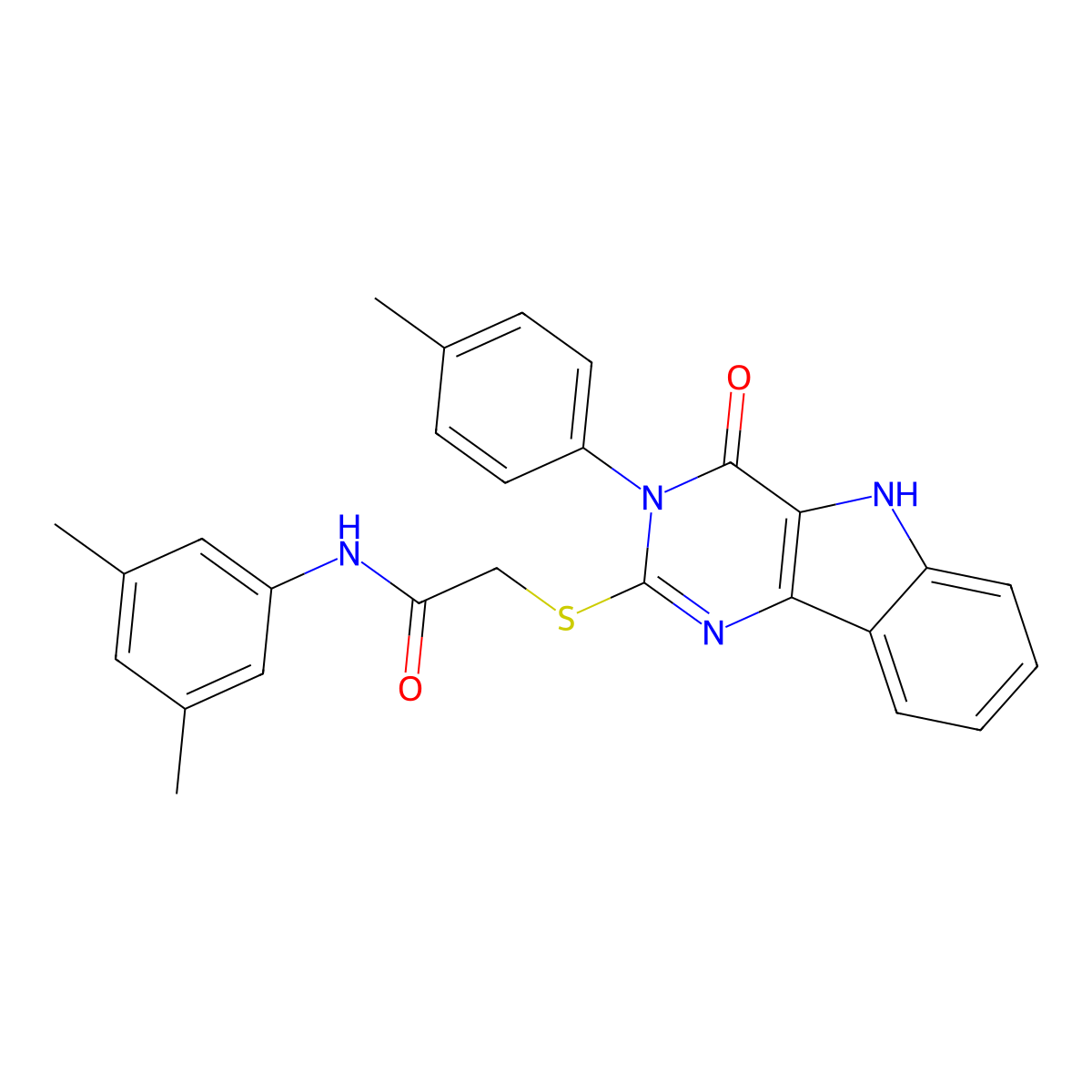 N-(3,5-dimethylphenyl)-2-((4-oxo-3-(p-tolyl)-4,5-dihydro-3H-pyrimido[5,4-b]indol-2-yl)thio)acetamide molecular structure, CAS 536704-62-8