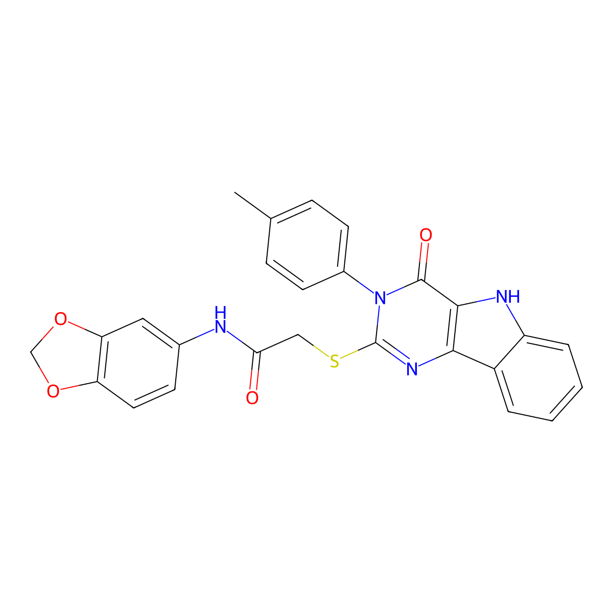 N-(benzo[d][1,3]dioxol-5-yl)-2-((4-oxo-3-(p-tolyl)-4,5-dihydro-3H-pyrimido[5,4-b]indol-2-yl)thio)acetamide molecular structure, CAS 536704-66-2