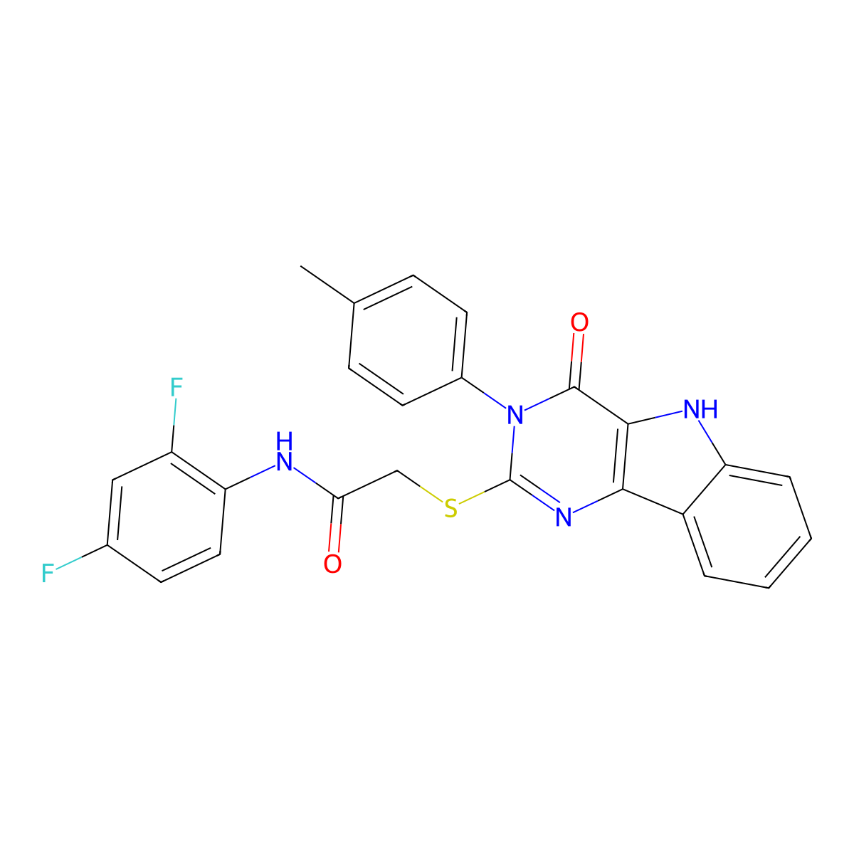 N-(2,4-difluorophenyl)-2-[[3-(4-methylphenyl)-4-oxo-5H-pyrimido[5,4-b]indol-2-yl]sulfanyl]acetamide molecular structure, CAS 536704-67-3
