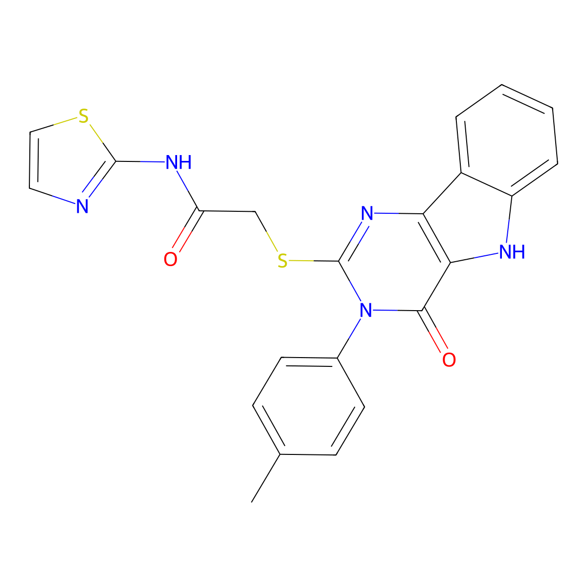 2-[[3-(4-methylphenyl)-4-oxo-5H-pyrimido[5,4-b]indol-2-yl]sulfanyl]-N-(1,3-thiazol-2-yl)acetamide molecular structure, CAS 536704-73-1