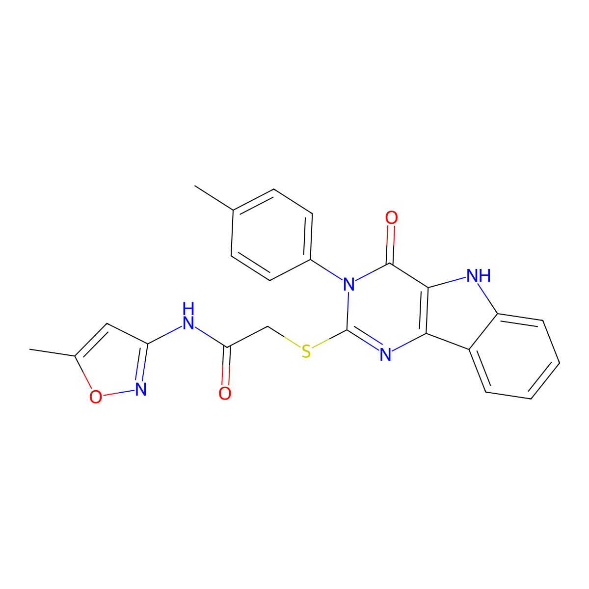 N-(5-methyl-1,2-oxazol-3-yl)-2-[[3-(4-methylphenyl)-4-oxo-5H-pyrimido[5,4-b]indol-2-yl]sulfanyl]acetamide molecular structure, CAS 536704-74-2