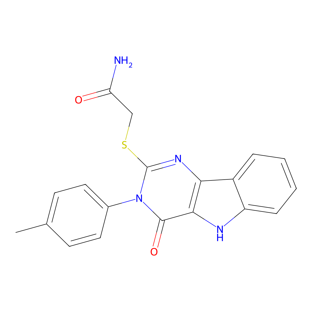 2-[[3-(4-methylphenyl)-4-oxo-5H-pyrimido[5,4-b]indol-2-yl]sulfanyl]acetamide molecular structure, CAS 536704-78-6