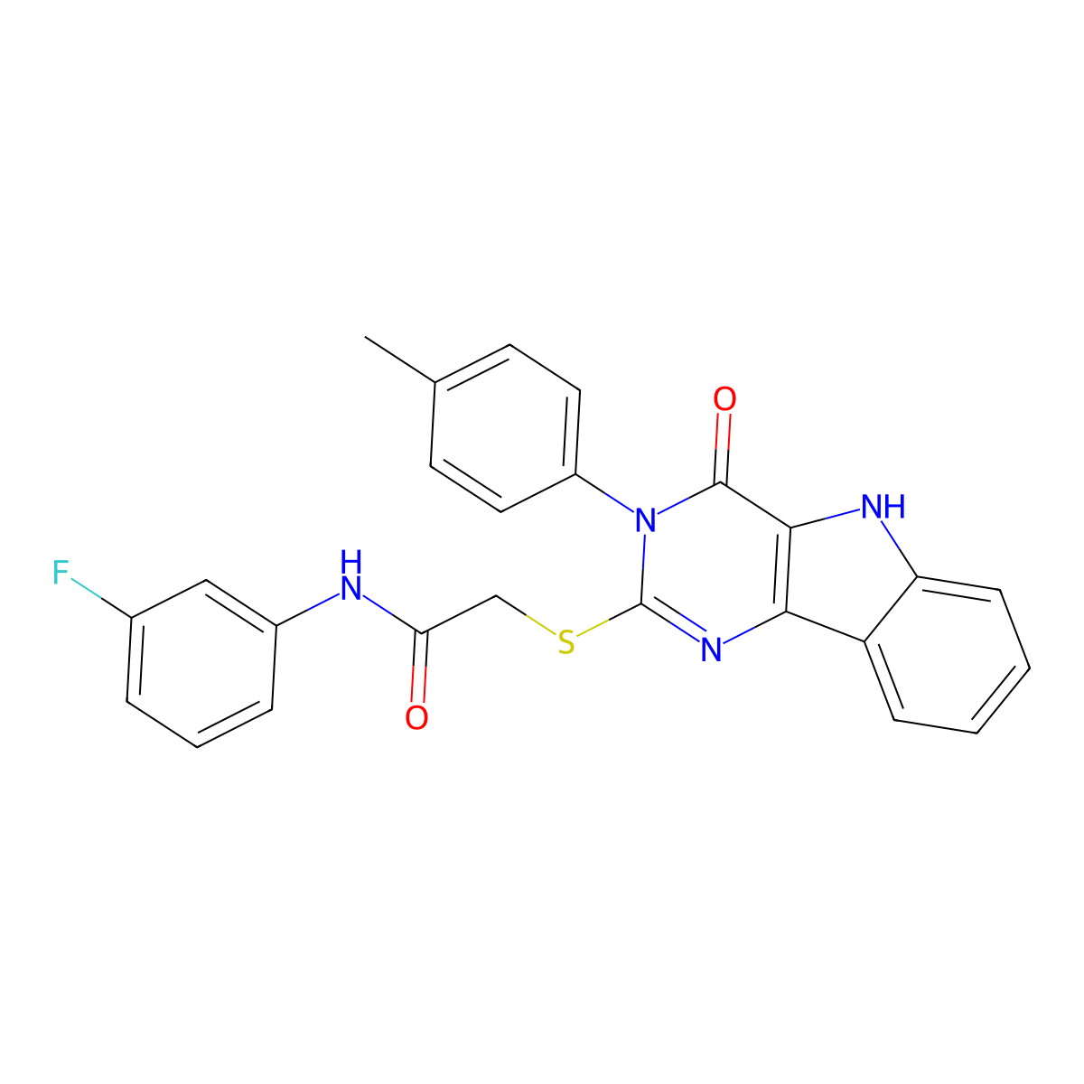 N-(3-fluorophenyl)-2-[[3-(4-methylphenyl)-4-oxo-5H-pyrimido[5,4-b]indol-2-yl]sulfanyl]acetamide molecular structure, CAS 536704-81-1
