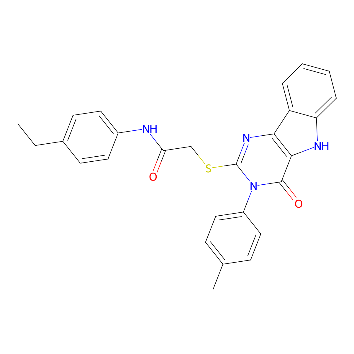 N-(4-ethylphenyl)-2-[[3-(4-methylphenyl)-4-oxo-5H-pyrimido[5,4-b]indol-2-yl]sulfanyl]acetamide molecular structure, CAS 536704-82-2