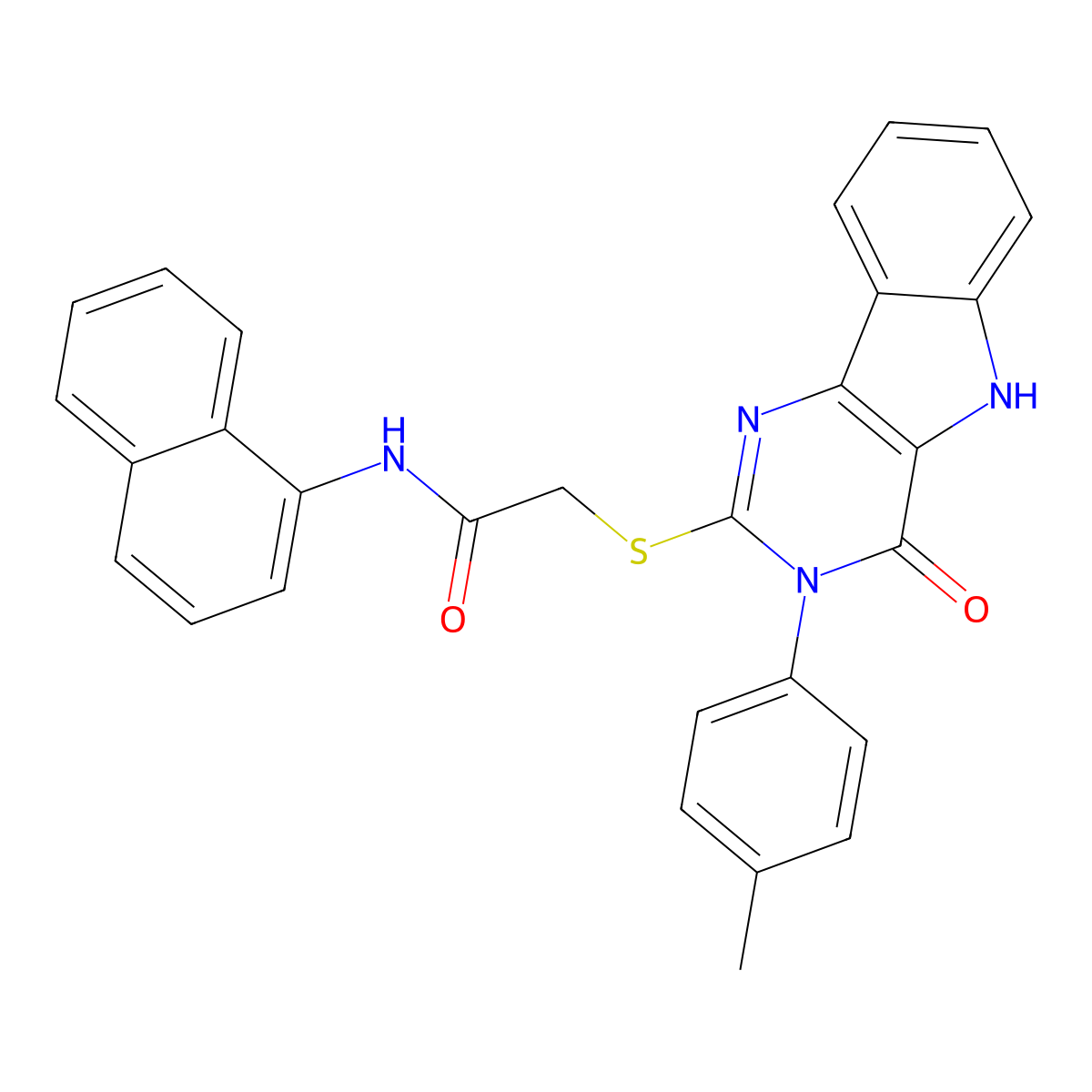 N-(naphthalen-1-yl)-2-((4-oxo-3-(p-tolyl)-4,5-dihydro-3H-pyrimido[5,4-b]indol-2-yl)thio)acetamide molecular structure, CAS 536704-83-3