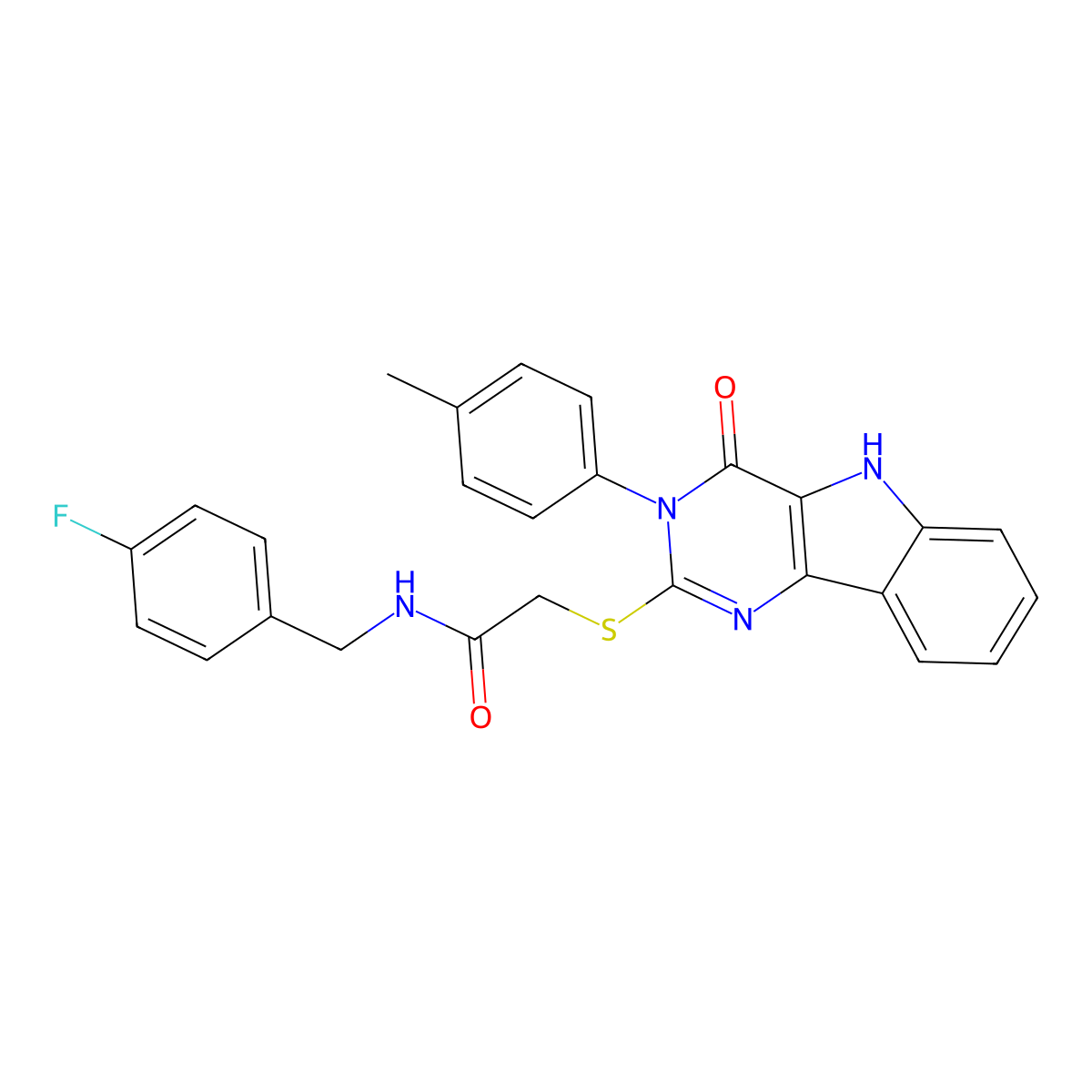 N-[(4-fluorophenyl)methyl]-2-[[3-(4-methylphenyl)-4-oxo-5H-pyrimido[5,4-b]indol-2-yl]sulfanyl]acetamide molecular structure, CAS 536704-85-5