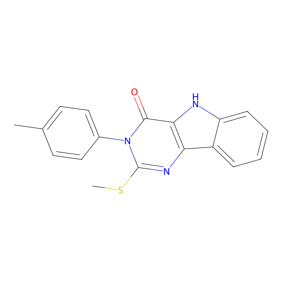 2-(methylthio)-3-(p-tolyl)-3H-pyrimido[5,4-b]indol-4(5H)-one molecular structure, CAS 536704-92-4
