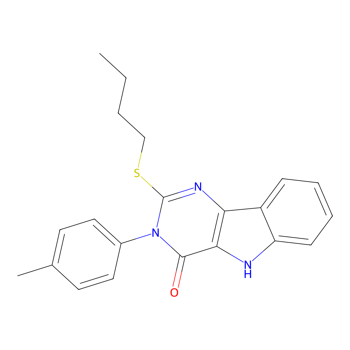 2-(butylthio)-3-(p-tolyl)-3H-pyrimido[5,4-b]indol-4(5H)-one molecular structure, CAS 536704-96-8