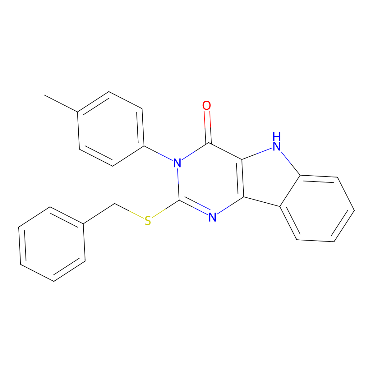 2-benzylsulfanyl-3-(4-methylphenyl)-5H-pyrimido[5,4-b]indol-4-one molecular structure, CAS 536704-98-0