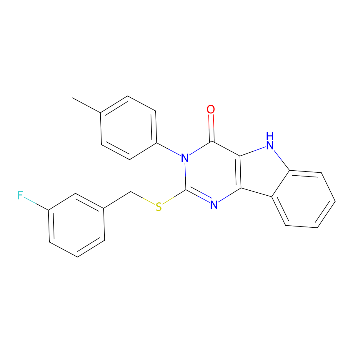 2-((3-fluorobenzyl)thio)-3-(p-tolyl)-3H-pyrimido[5,4-b]indol-4(5H)-one molecular structure, CAS 536704-99-1