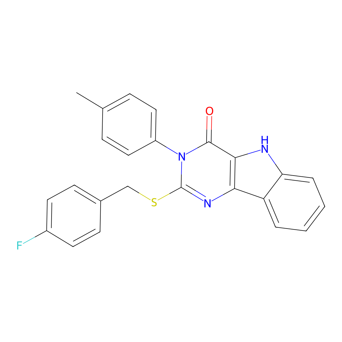 2-((4-fluorobenzyl)thio)-3-(p-tolyl)-3H-pyrimido[5,4-b]indol-4(5H)-one molecular structure, CAS 536705-00-7