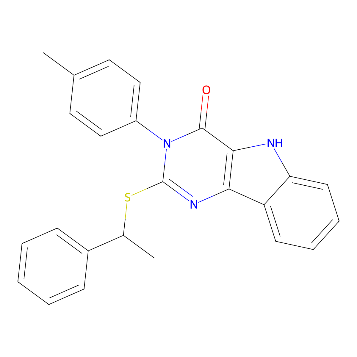 2-((1-phenylethyl)thio)-3-(p-tolyl)-3H-pyrimido[5,4-b]indol-4(5H)-one molecular structure, CAS 536705-01-8