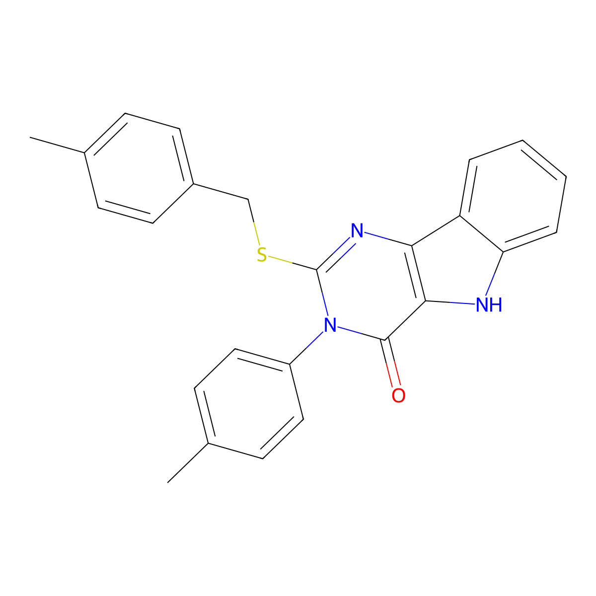 2-((4-methylbenzyl)thio)-3-(p-tolyl)-3H-pyrimido[5,4-b]indol-4(5H)-one molecular structure, CAS 536705-06-3