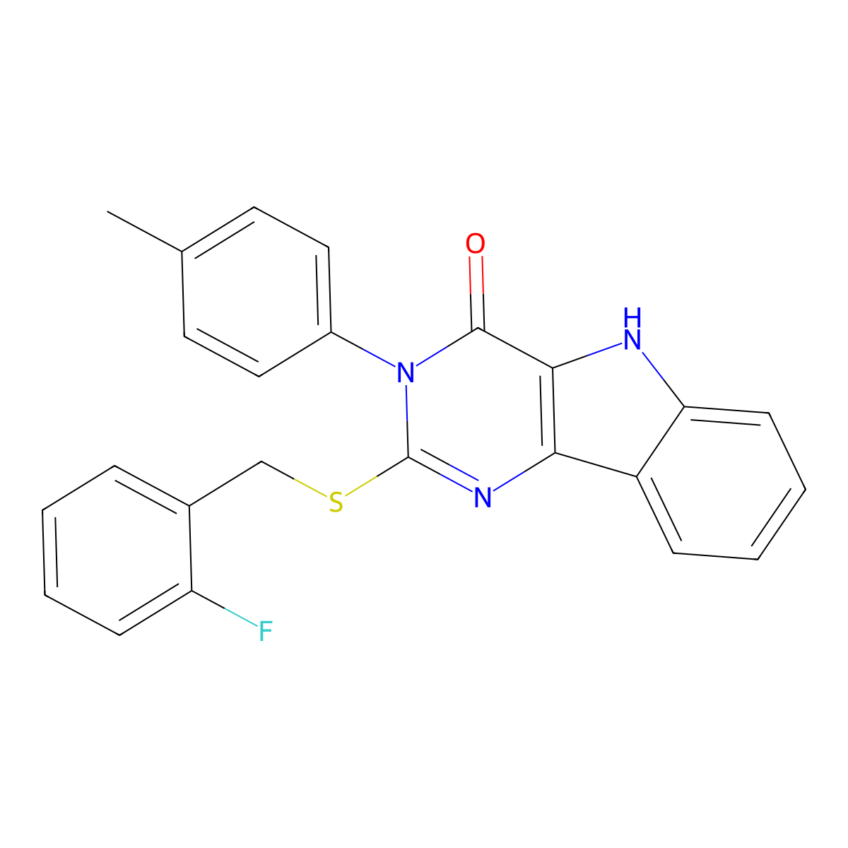 2-((2-fluorobenzyl)thio)-3-(p-tolyl)-3H-pyrimido[5,4-b]indol-4(5H)-one molecular structure, CAS 536705-11-0
