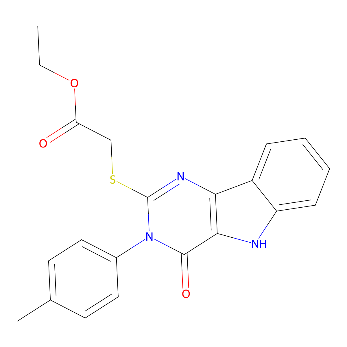 ethyl 2-[[3-(4-methylphenyl)-4-oxo-5H-pyrimido[5,4-b]indol-2-yl]sulfanyl]acetate molecular structure, CAS 536705-12-1