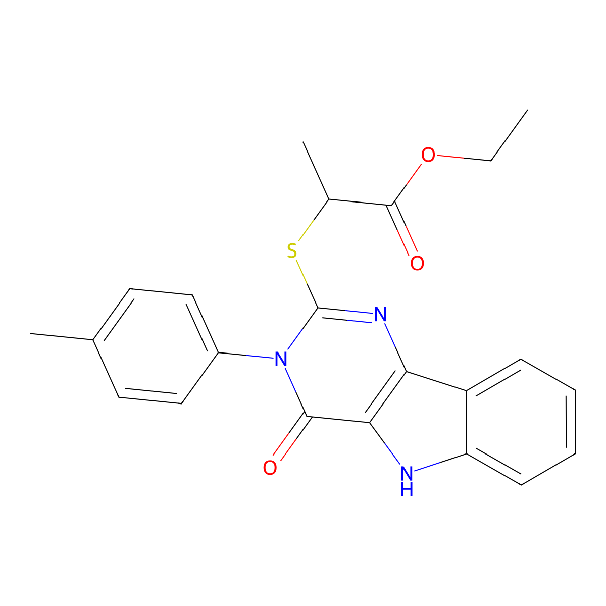 ethyl 2-((4-oxo-3-(p-tolyl)-4,5-dihydro-3H-pyrimido[5,4-b]indol-2-yl)thio)propanoate molecular structure, CAS 536705-13-2