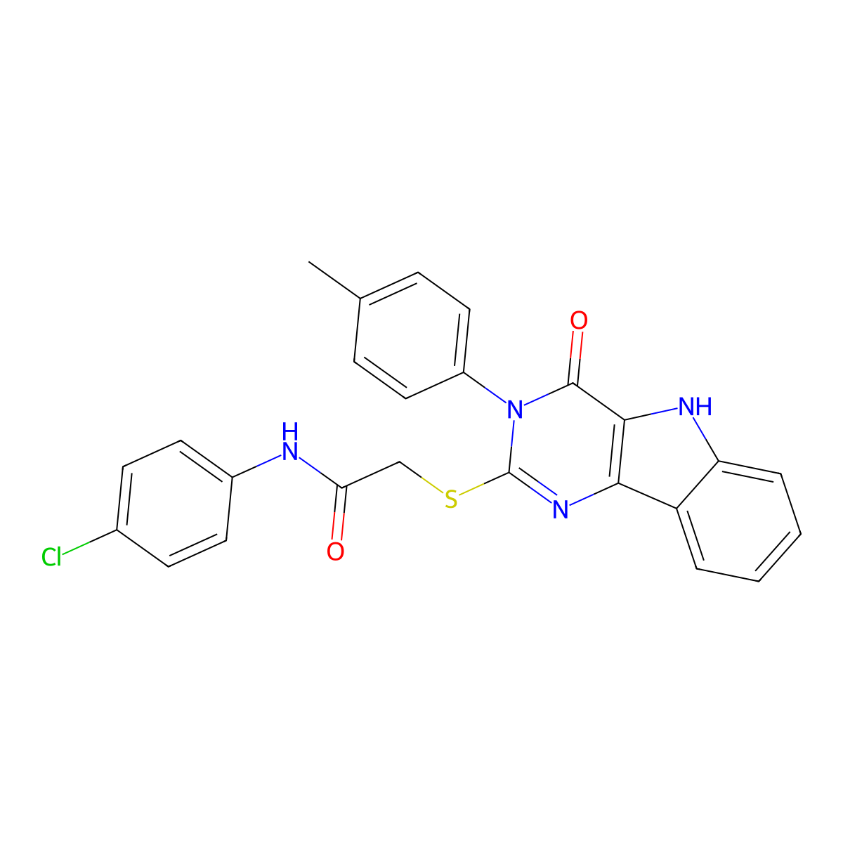 N-(4-chlorophenyl)-2-((4-oxo-3-(p-tolyl)-4,5-dihydro-3H-pyrimido[5,4-b]indol-2-yl)thio)acetamide molecular structure, CAS 536705-19-8