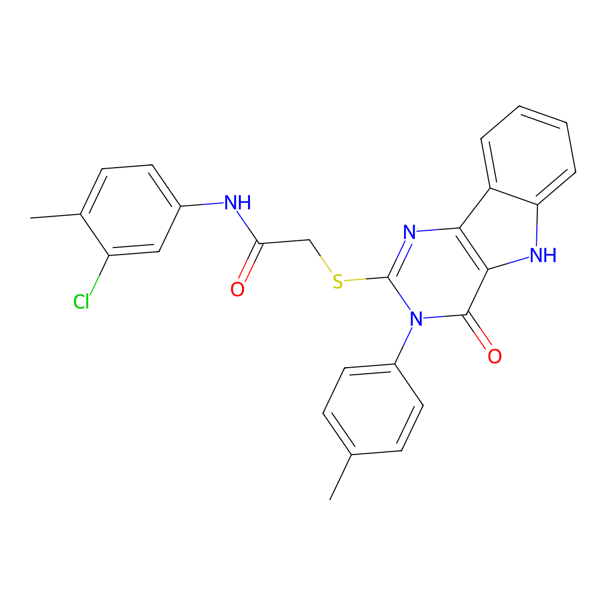 N-(3-chloro-4-methylphenyl)-2-((4-oxo-3-(p-tolyl)-4,5-dihydro-3H-pyrimido[5,4-b]indol-2-yl)thio)acetamide molecular structure, CAS 536705-22-3