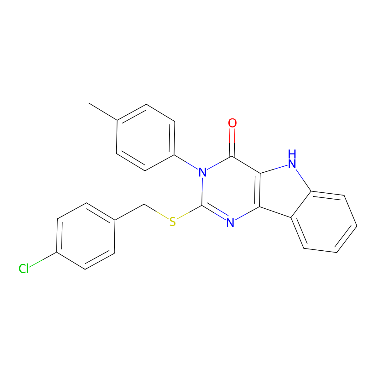 2-((4-chlorobenzyl)thio)-3-(p-tolyl)-3H-pyrimido[5,4-b]indol-4(5H)-one molecular structure, CAS 536705-25-6
