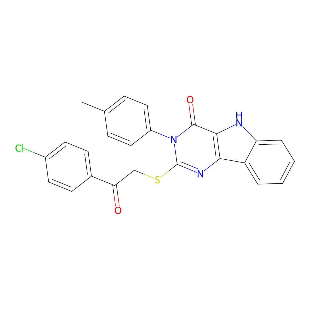 2-[2-(4-chlorophenyl)-2-oxoethyl]sulfanyl-3-(4-methylphenyl)-5H-pyrimido[5,4-b]indol-4-one molecular structure, CAS 536705-29-0