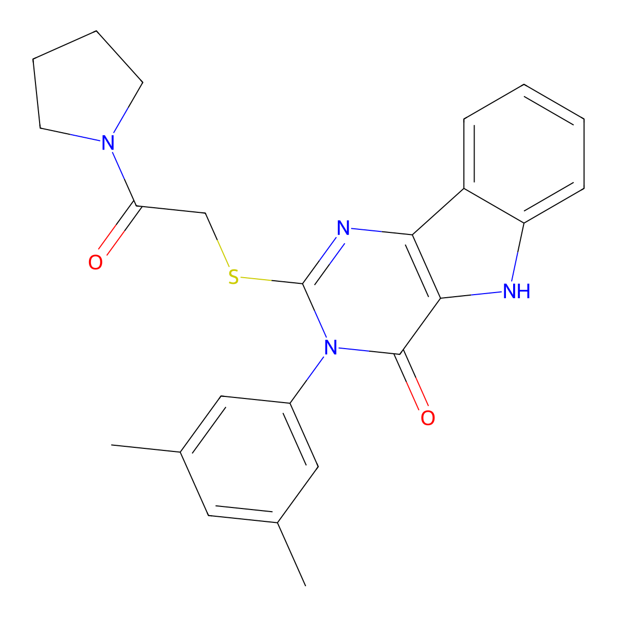 3-(3,5-dimethylphenyl)-2-((2-oxo-2-(pyrrolidin-1-yl)ethyl)thio)-3H-pyrimido[5,4-b]indol-4(5H)-one molecular structure, CAS 536705-30-3