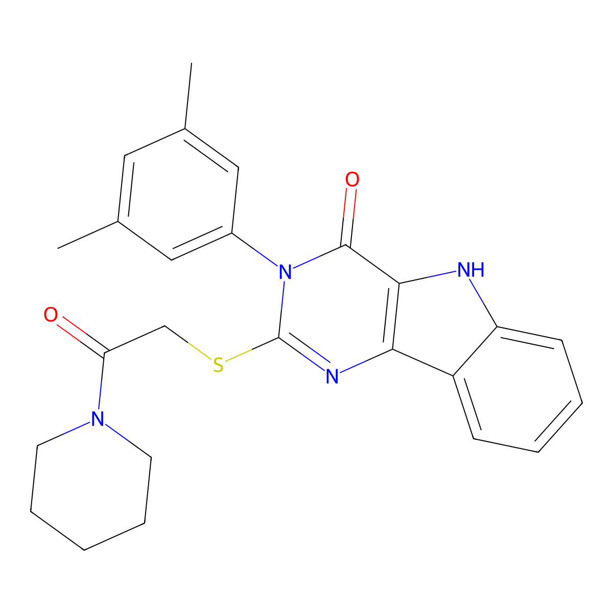 3-(3,5-dimethylphenyl)-2-(2-oxo-2-piperidin-1-ylethyl)sulfanyl-5H-pyrimido[5,4-b]indol-4-one molecular structure, CAS 536705-31-4