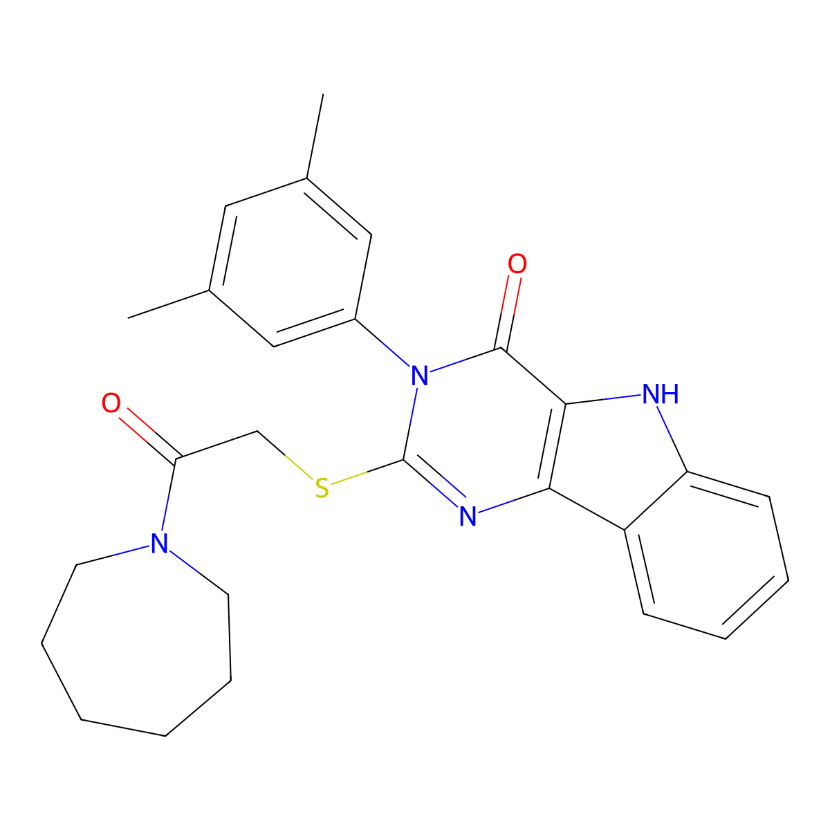 2-((2-(azepan-1-yl)-2-oxoethyl)thio)-3-(3,5-dimethylphenyl)-3H-pyrimido[5,4-b]indol-4(5H)-one molecular structure, CAS 536705-32-5