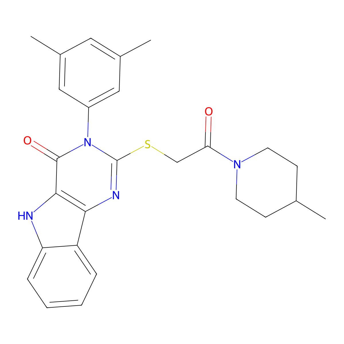 3-(3,5-dimethylphenyl)-2-[2-(4-methylpiperidin-1-yl)-2-oxoethyl]sulfanyl-5H-pyrimido[5,4-b]indol-4-one molecular structure, CAS 536705-34-7