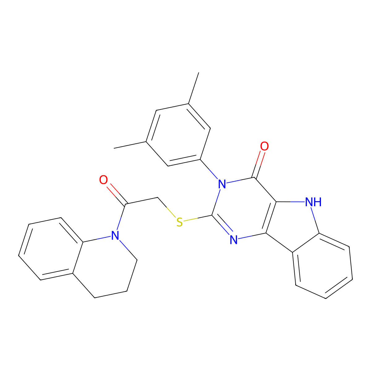 2-[2-(3,4-dihydro-2H-quinolin-1-yl)-2-oxoethyl]sulfanyl-3-(3,5-dimethylphenyl)-5H-pyrimido[5,4-b]indol-4-one molecular structure, CAS 536705-39-2