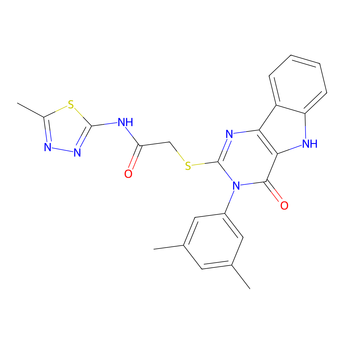 2-[[3-(3,5-dimethylphenyl)-4-oxo-5H-pyrimido[5,4-b]indol-2-yl]sulfanyl]-N-(5-methyl-1,3,4-thiadiazol-2-yl)acetamide molecular structure, CAS 536705-41-6