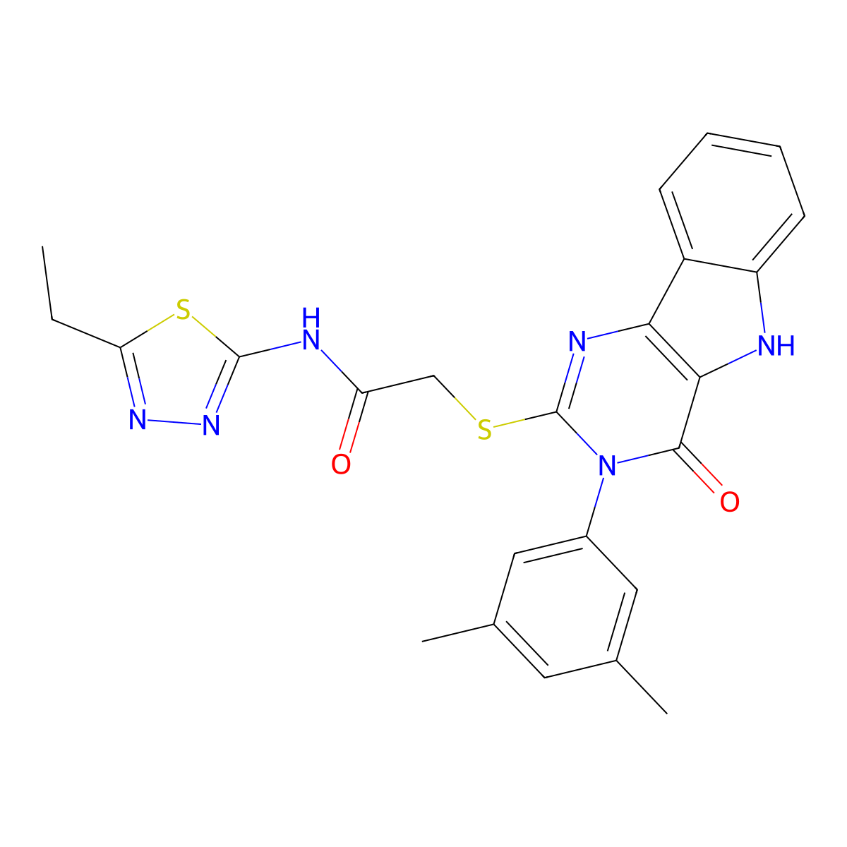 2-[[3-(3,5-dimethylphenyl)-4-oxo-5H-pyrimido[5,4-b]indol-2-yl]sulfanyl]-N-(5-ethyl-1,3,4-thiadiazol-2-yl)acetamide molecular structure, CAS 536705-42-7