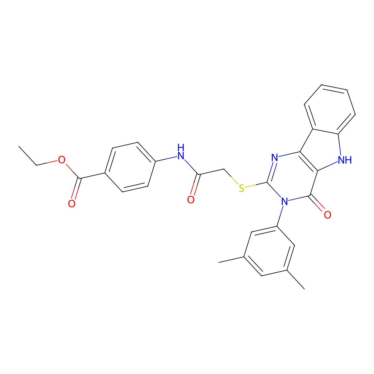 ethyl 4-[[2-[[3-(3,5-dimethylphenyl)-4-oxo-5H-pyrimido[5,4-b]indol-2-yl]sulfanyl]acetyl]amino]benzoate molecular structure, CAS 536705-46-1