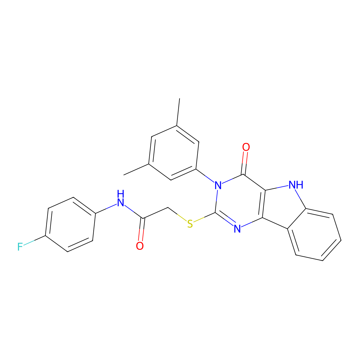 2-((3-(3,5-dimethylphenyl)-4-oxo-4,5-dihydro-3H-pyrimido[5,4-b]indol-2-yl)thio)-N-(4-fluorophenyl)acetamide molecular structure, CAS 536705-48-3