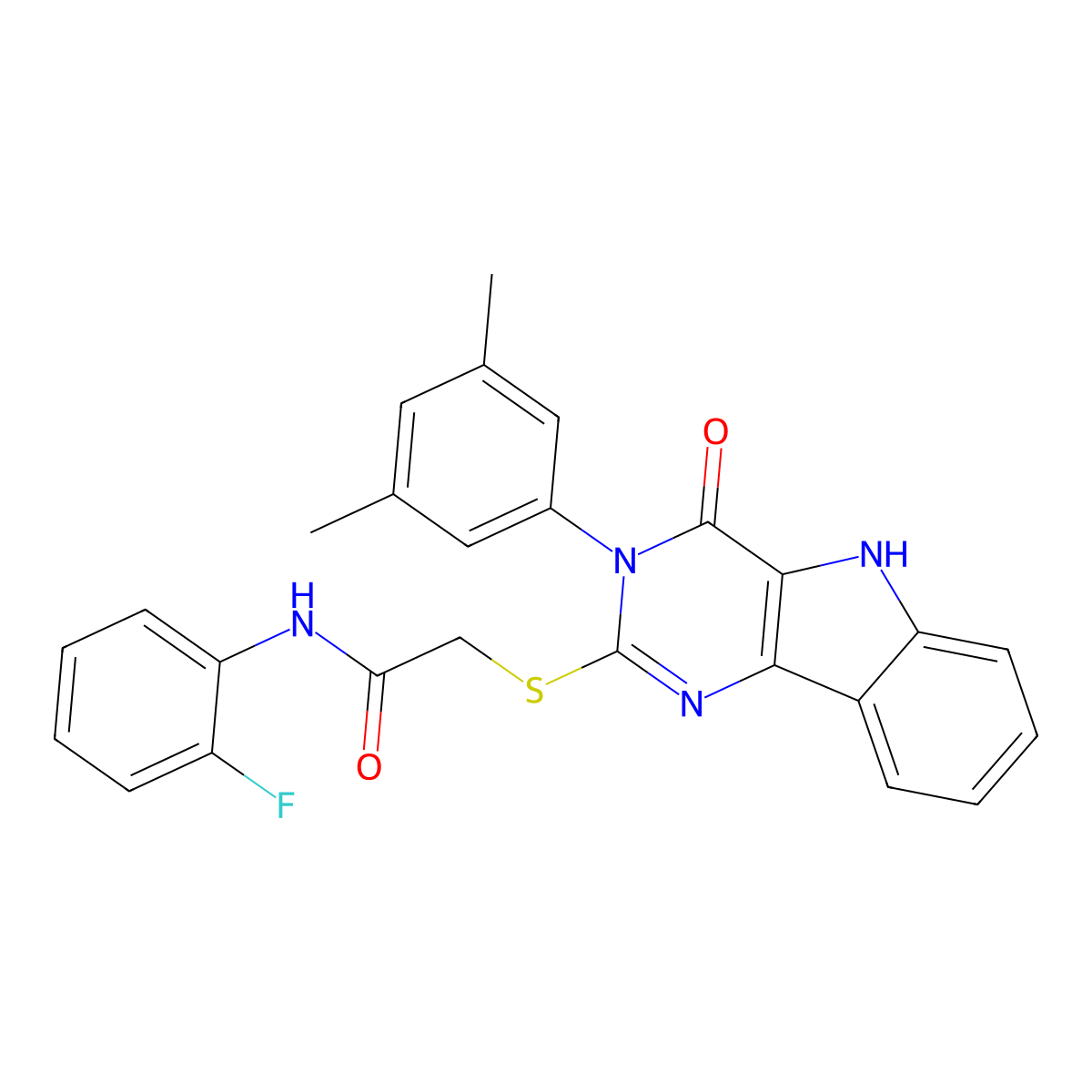 2-[[3-(3,5-dimethylphenyl)-4-oxo-5H-pyrimido[5,4-b]indol-2-yl]sulfanyl]-N-(2-fluorophenyl)acetamide molecular structure, CAS 536705-49-4