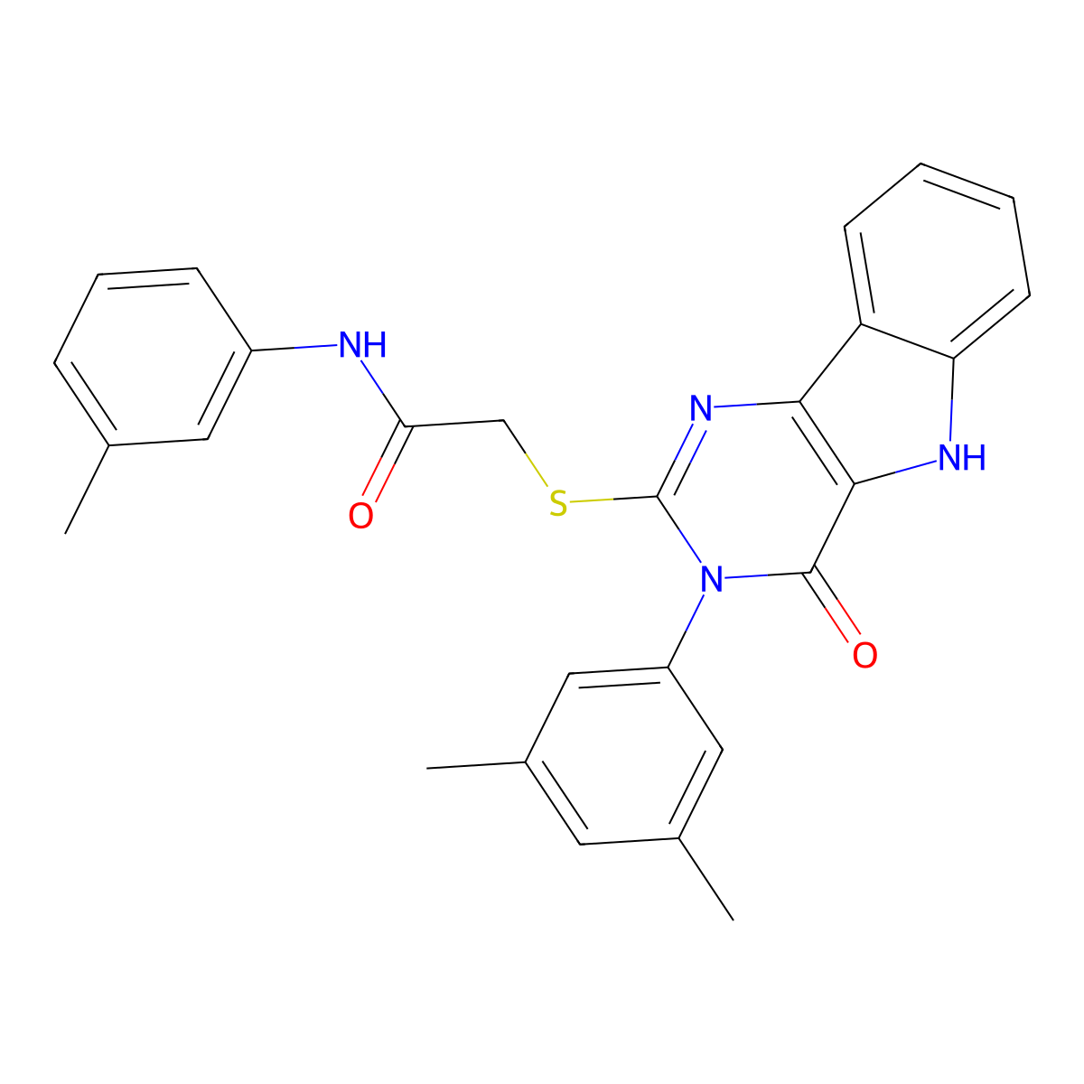 2-[[3-(3,5-dimethylphenyl)-4-oxo-5H-pyrimido[5,4-b]indol-2-yl]sulfanyl]-N-(3-methylphenyl)acetamide molecular structure, CAS 536705-51-8