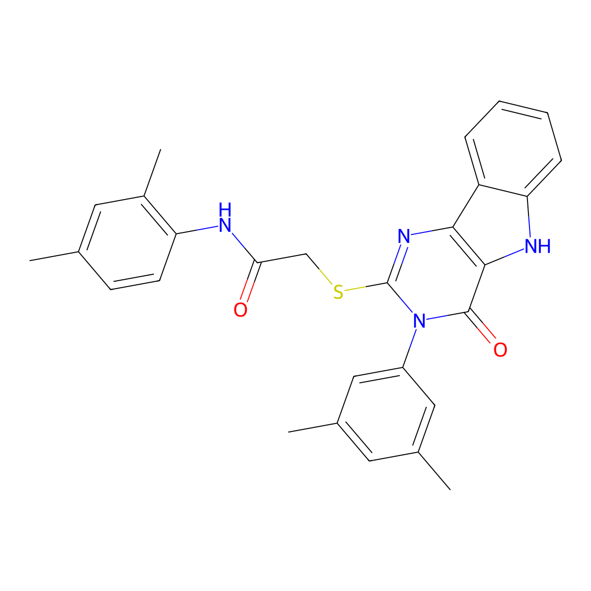 N-(2,4-dimethylphenyl)-2-[[3-(3,5-dimethylphenyl)-4-oxo-5H-pyrimido[5,4-b]indol-2-yl]sulfanyl]acetamide molecular structure, CAS 536705-55-2