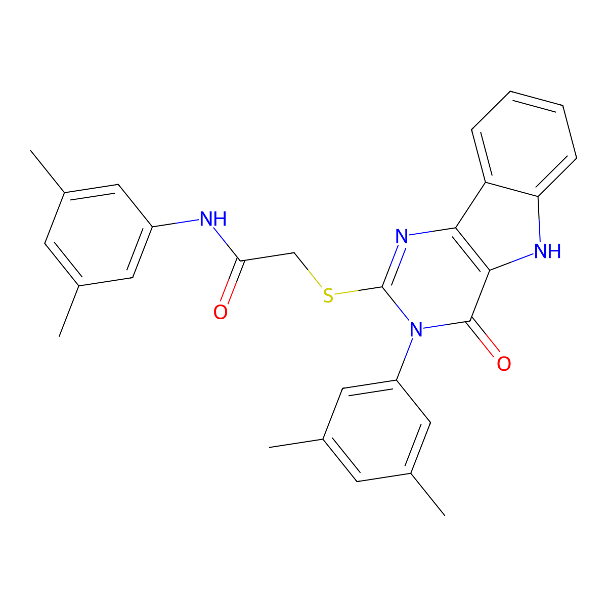 N-(3,5-dimethylphenyl)-2-[[3-(3,5-dimethylphenyl)-4-oxo-5H-pyrimido[5,4-b]indol-2-yl]sulfanyl]acetamide molecular structure, CAS 536705-56-3