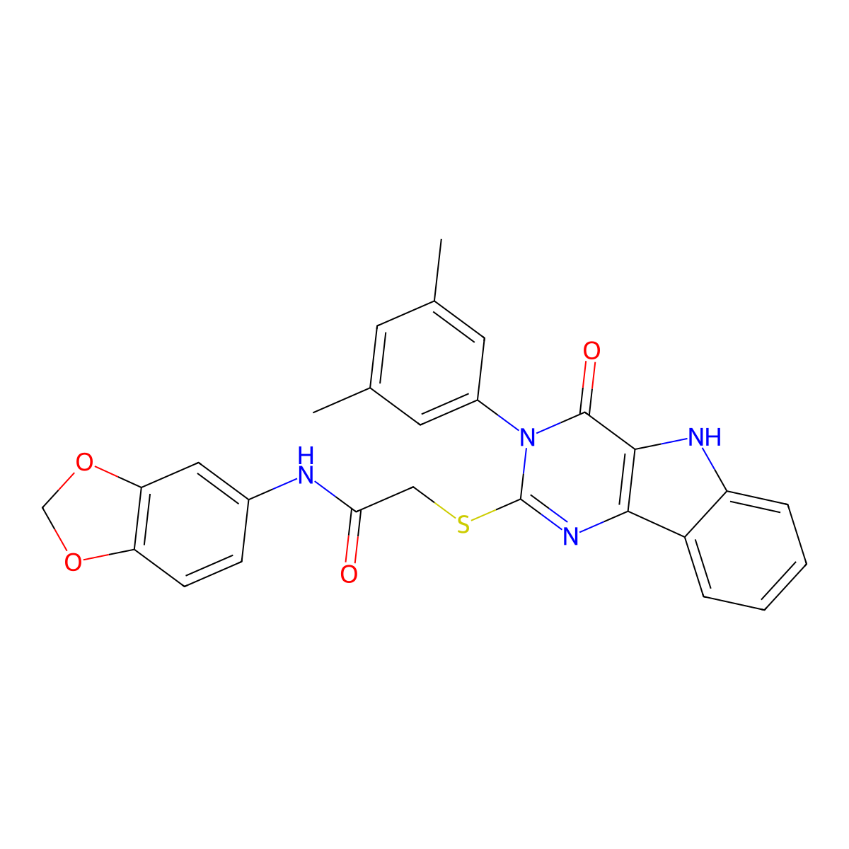 N-(1,3-benzodioxol-5-yl)-2-[[3-(3,5-dimethylphenyl)-4-oxo-5H-pyrimido[5,4-b]indol-2-yl]sulfanyl]acetamide molecular structure, CAS 536705-60-9