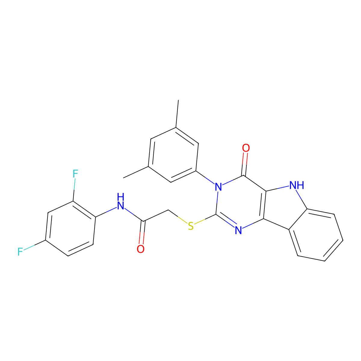 N-(2,4-difluorophenyl)-2-[[3-(3,5-dimethylphenyl)-4-oxo-5H-pyrimido[5,4-b]indol-2-yl]sulfanyl]acetamide molecular structure, CAS 536705-61-0