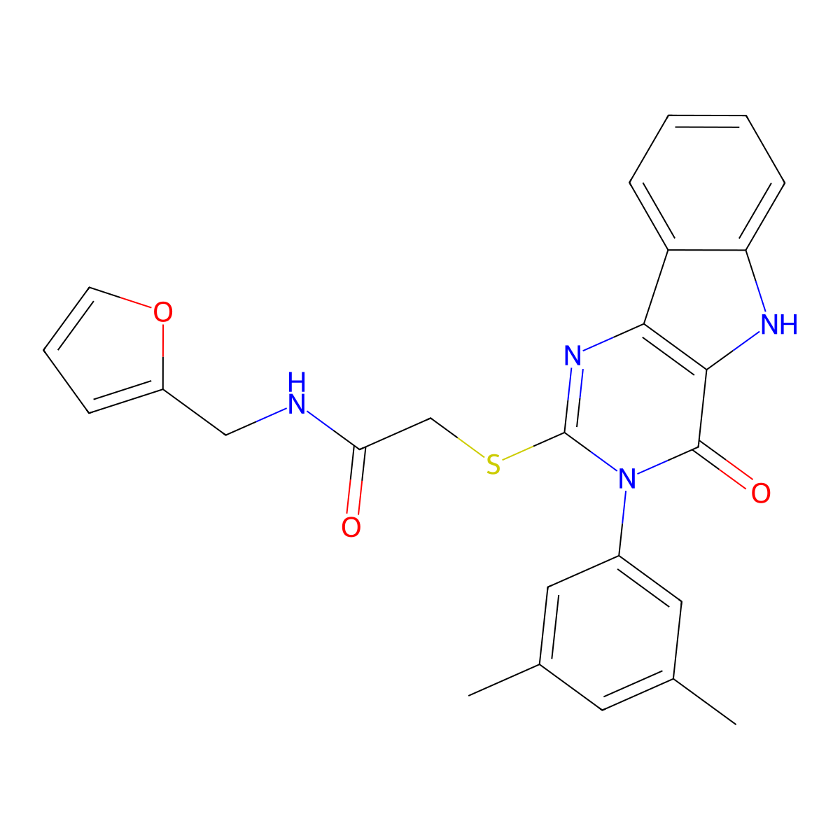 2-[[3-(3,5-dimethylphenyl)-4-oxo-5H-pyrimido[5,4-b]indol-2-yl]sulfanyl]-N-(furan-2-ylmethyl)acetamide molecular structure, CAS 536705-63-2