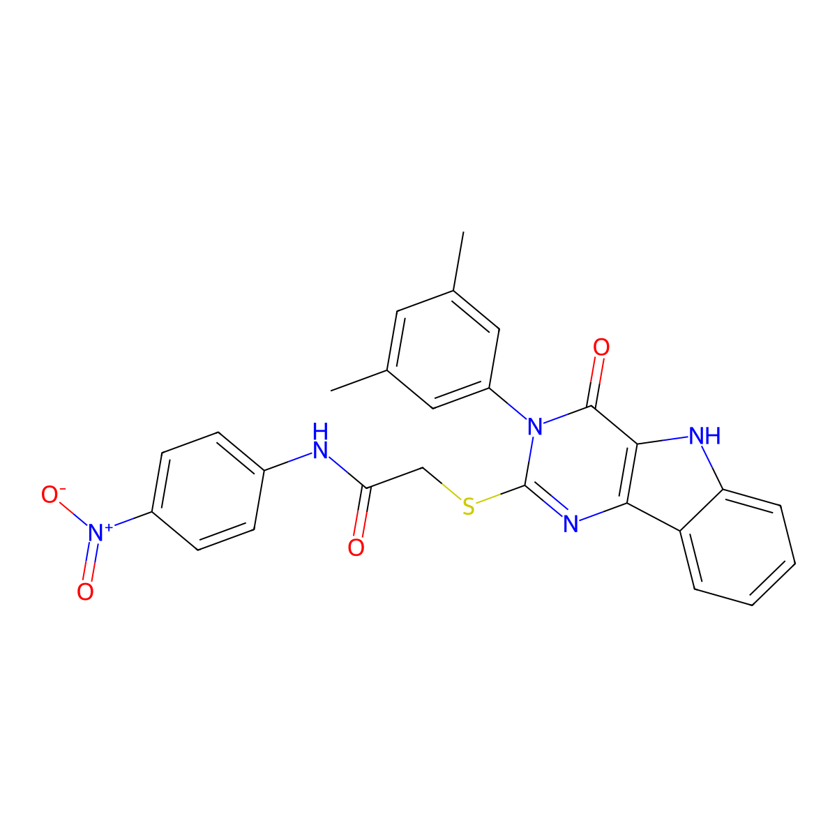 2-[[3-(3,5-dimethylphenyl)-4-oxo-5H-pyrimido[5,4-b]indol-2-yl]sulfanyl]-N-(4-nitrophenyl)acetamide molecular structure, CAS 536705-73-4